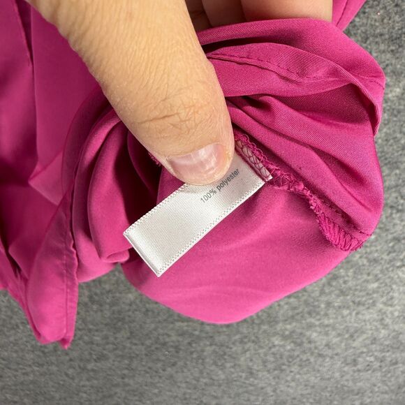 Essentials Shirt Women 3X Plus Pink Button Up Collared Short Sleeve Pleated - Picture 4 of 7